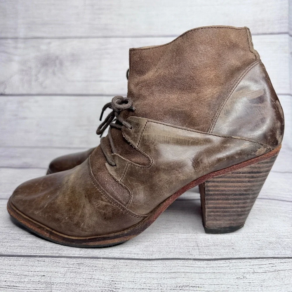 J Shoes Britannia Brown Leather Suede Lace Up Zip Ankle Boots Womens 10 EUR 40.5